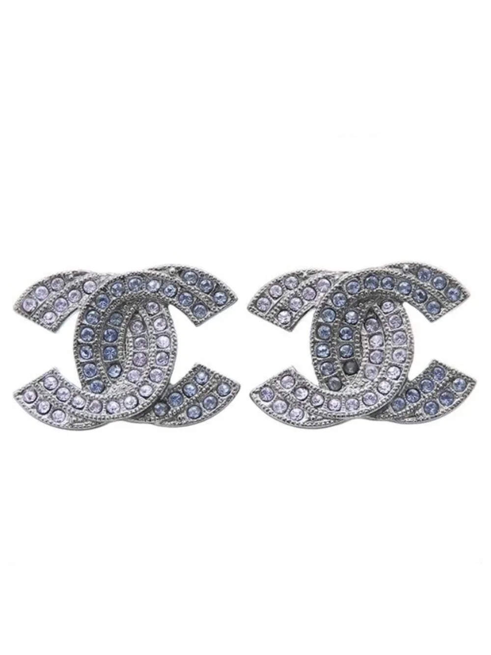 Chanel Earrings Silver Metal Rhinestone CC Logo Costume